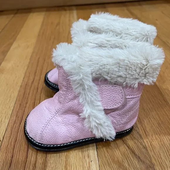 Jack and Lily Girls Pink Leather Booties Size 12-18 M Faux Fur Lined Excellent - Picture 4 of 11